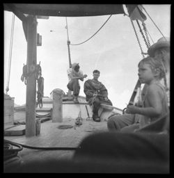 Diver on sponge boat, Tarpon Springs