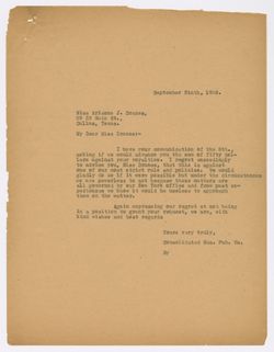 [George Bradford?] to Dranes regarding advance, September 9, 1926