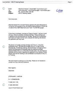 Email from Stephanie Kaplan to Commissioners re 1/26-27 Hearing Details, January 22, 2004, 5:26 AM