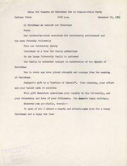 "Notes for Remarks Christmas Eve on Campus - Union Party." -Union December 15, 1954