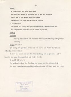 "Notes for Remarks Student Governing Boards of Residence Centers." -Men's Quad Dining Hall October 20, 1953