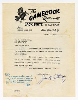 12 August 1950: To: Roy W. Howard. From: Jack Stutz.