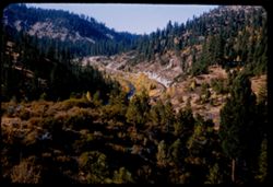 View down Feather river canyon 2 miles west of Feather river Inn, Plumas county, California.