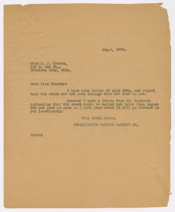 C.T.M. Co. to Dranes regarding delayed payment, August 4, 1928