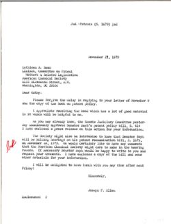 Letter from Joseph P. Allen to Kathleen A. Ream of the American Chemical Society, November 27, 1979