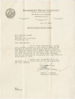 Letter from Brooklyn Trust Company to Frances Golden, May 1930