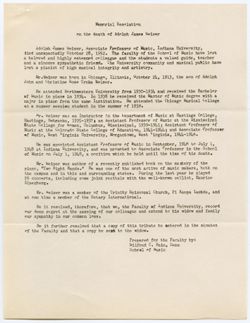 Memorial Resolution for Adolph James Weiser, ca. 05 November 1952