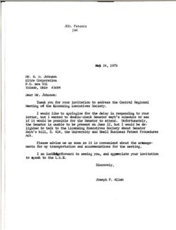 Letter from Joseph P. Allen to R. H. Johnson of Eltra Corporation, May 24, 1979