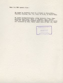 "Notes for Remarks at the Football Dinner. -Indiana University Union Building. Jan. 21, 1943