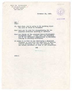 26 November 1930: To: George B. Parker & William W. Hawkins. From: Roy W. Howard.