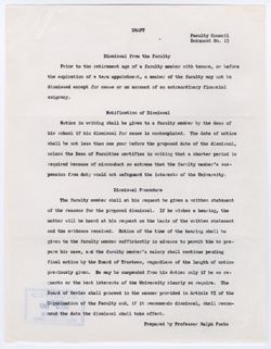 15: Report of the Committee on Tenure and Leaves Policy - Dismissal Procedure Draft (Fuchs), ca. 17 February 1959