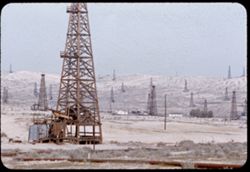 Oil derricks north of Ford City near Taft, Calif.