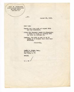 28 August 1943: To: Lewis H. Brown. From: Roy W. Howard.