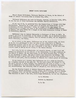 Memorial Resolution for Ernest Hoffzimmer, ca. 19 November 1957