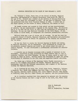 Memorial Resolution for Willard W. Patty, ca. 15 May 1962