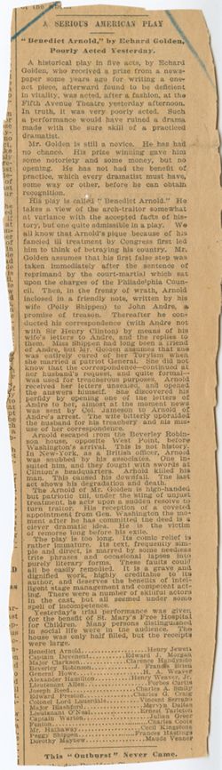 Newspaper clipping, "Benedict Arnold" & Echard Golden