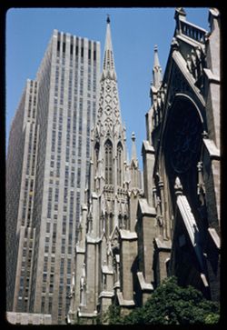 View high from 50th St. alongside St. Patrick's Cathedral New York City