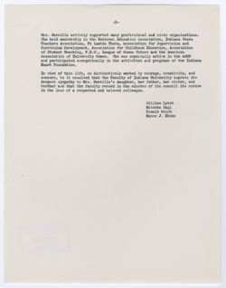 Memorial Resolution for Margaret Mercille, ca. 05 May 1959