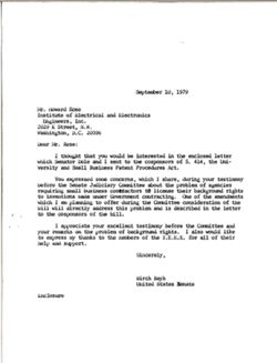 Letter from Birch Bayh to Howard Rose of the Institute of Electrical and Electronics Engineers, Inc., September 10, 1979