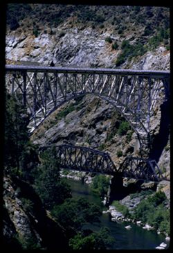 U.S. 40 Alt. Bridge above W.P. R.R. bridge over Feather river near Pulga, Butte co. California EK CL