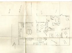 Floor plans and notes of visits to London schools, 1970