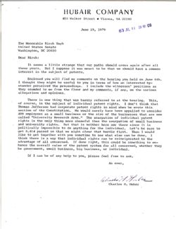 Letter from Charles H. Huber to Birch Bayh, June 19, 1979