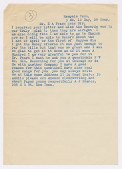 Dranes to E.A. Fearn regarding receipt of payment and records, and inquiry regarding F. W. McGee, March 12, 1928