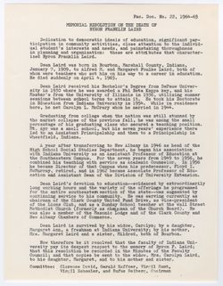 22: Memorial Resolution for Associate Dean Byron F. Laird, ca. 18 May 1965