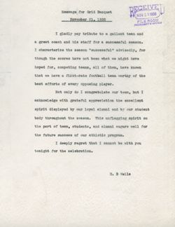 "Message for Grid Banquet" -Indiana University Nov. 21, 1938