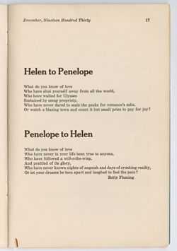 "Helen to Penelope, Penelope to Helen" Betty Fleming