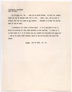 "Sigma Nu Centennial Speech," June 13 & 15, 1969