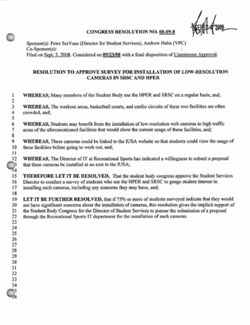 08-09-8 Resolution to Approve Survey for Installation of Low-Resolution Cameras in SRSC and HPER