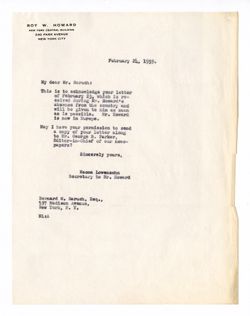 24 February 1939: To: Bernard M. Baruch. From: Roy W. Howard.