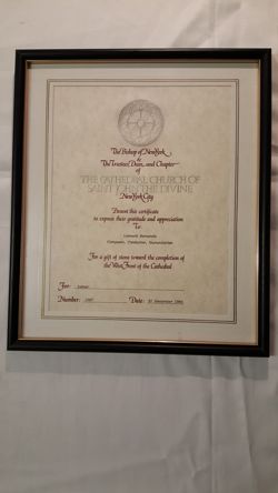 Cathedral Church of Saint John the Divine Certificate