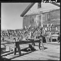 Lobster blocks and net reels, Gloucester