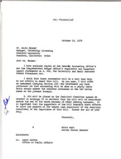 Letter from Birch Bayh to Niels Reimers of Stanford University, October 19, 1979