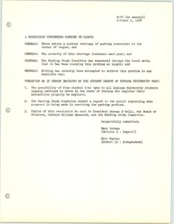 R-20 Resolution Concerning Parking on Campus, 13 October 1968
