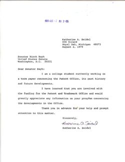 Letter from Katherine A. Seidel to Birch Bayh, August 2, 1979