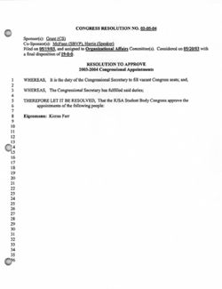 03-05-04 Resolution to Approve 2003-2004 Congressional Appointments