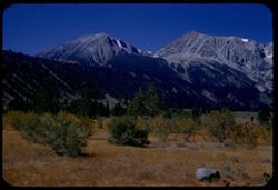 View southwest from Tioga Pass road toward mountains of 12,000 ft. Dana Plateau.