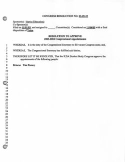 03-09-23 Resolution to Approve 2003-2004 Congressional Appointments