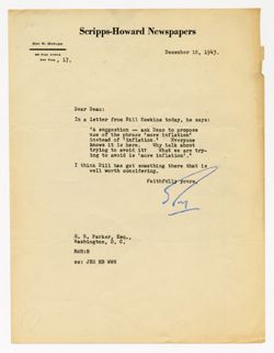 18 December 1943: To: George B. Parker. From: Roy W. Howard.