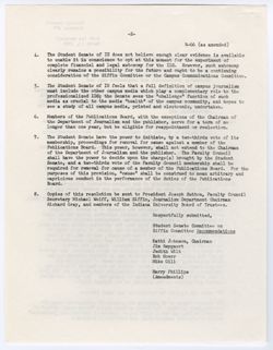 78: Student Senate Resolution Concerning the Siffin Committee Report on Campus Media, 13 March 1969