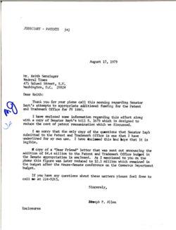 Letter from Joseph P. Allen to Keith Senzinger of the Federal Times, August 17, 1979