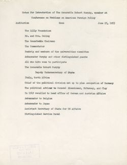 "Notes for Introduction of The Honorable Robert Murphy Conference on American Foreign Policy." -Auditorium June 25, 1955