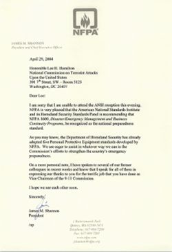 Letter from James M. Shannon of NFPA to Lee Hamilton, April 29, 2004