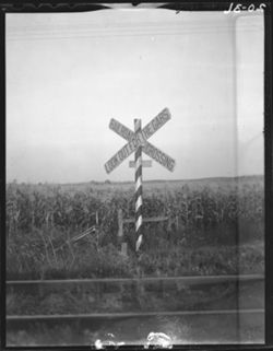 Railroad crossing sign, Rushville