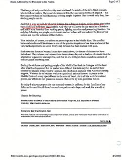 U.S. Department of State, Washington File, "Radio Address by the President to the Nation," October 14, 2000 (http://usinfo.state.gov/topical/pol/terror/00101401.htm)