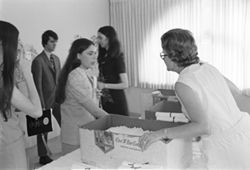 Diploma distribution at IU South Bend Commencement, 1972-05-14
