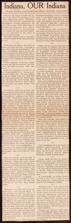 William Henry Tecumseh Michaelmas "Indiana, our Indiana" columns, 1944-1952, C452